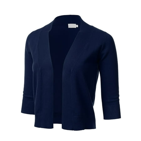 - Women 3/4 Sleeve Solid Open Bolero Cropped Cardigan
