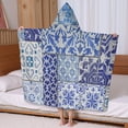 thumbnail image 5 of Blue Ethnic Floral Patchwork Pattern Hooded Bath Towel，60"x35" for Ages 3 To 12 Kids, Quick Dry Lightweight Soft Microfiber Hood Beach Towel Cover Up for Kids, 5 of 7