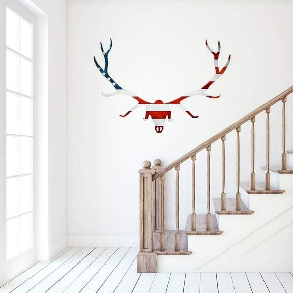 VWAQ American Flag Elk Head Skull Wall Decal - PT1