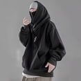 thumbnail image 6 of comerut Men Autumn Hoodie Solid Color Hooded Long Sleeves Oversized Hip Hop Warm High Collar High Street Winter Hoodie Men Clothing, 6 of 7