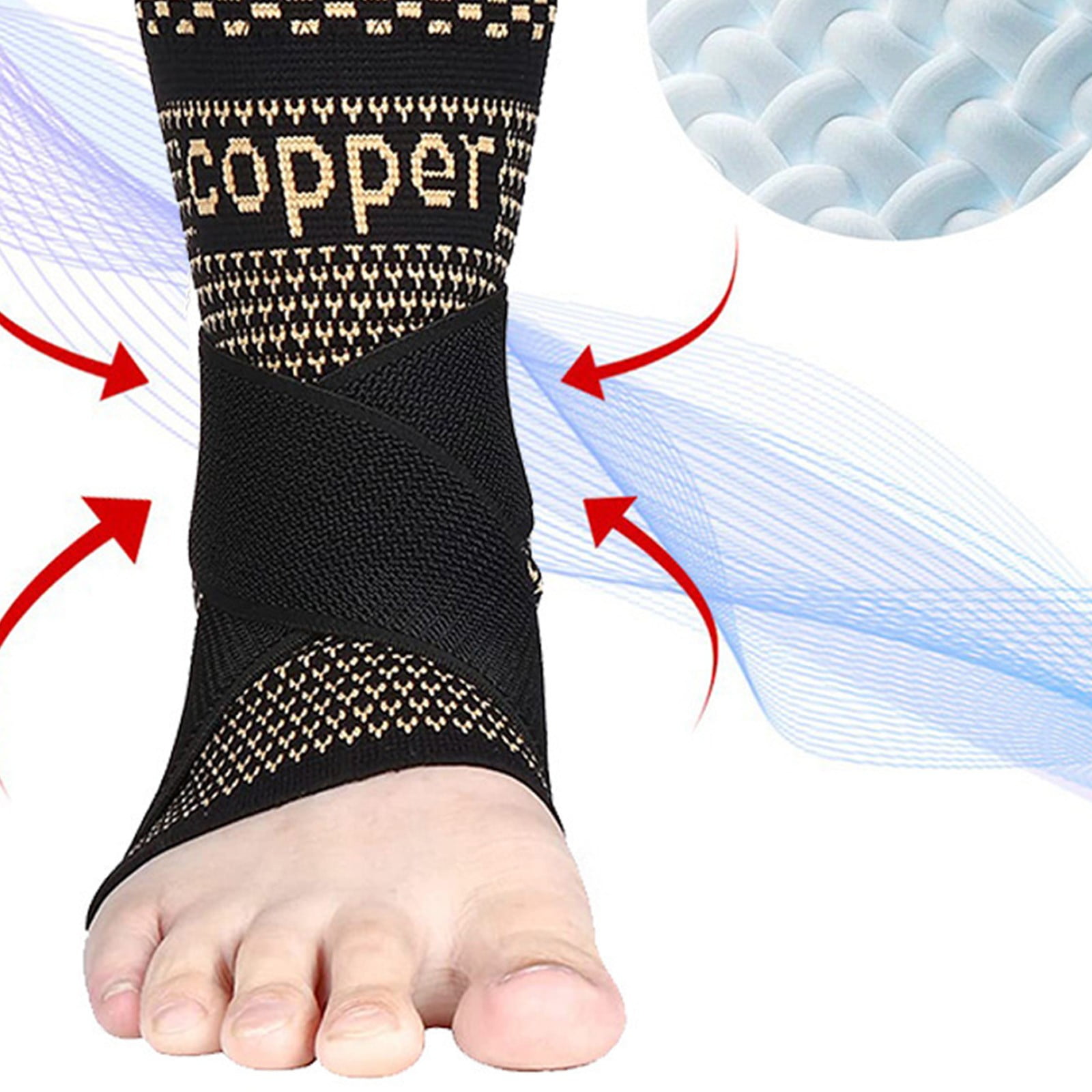 Yunuuuoa 3 Packs Breathable Copper Ankle Support Sleeve, Compression Brace for Running & Gym, Injury Recovery, Stabilizing Sports Brace for Men and Women, Adjustable Strap Support