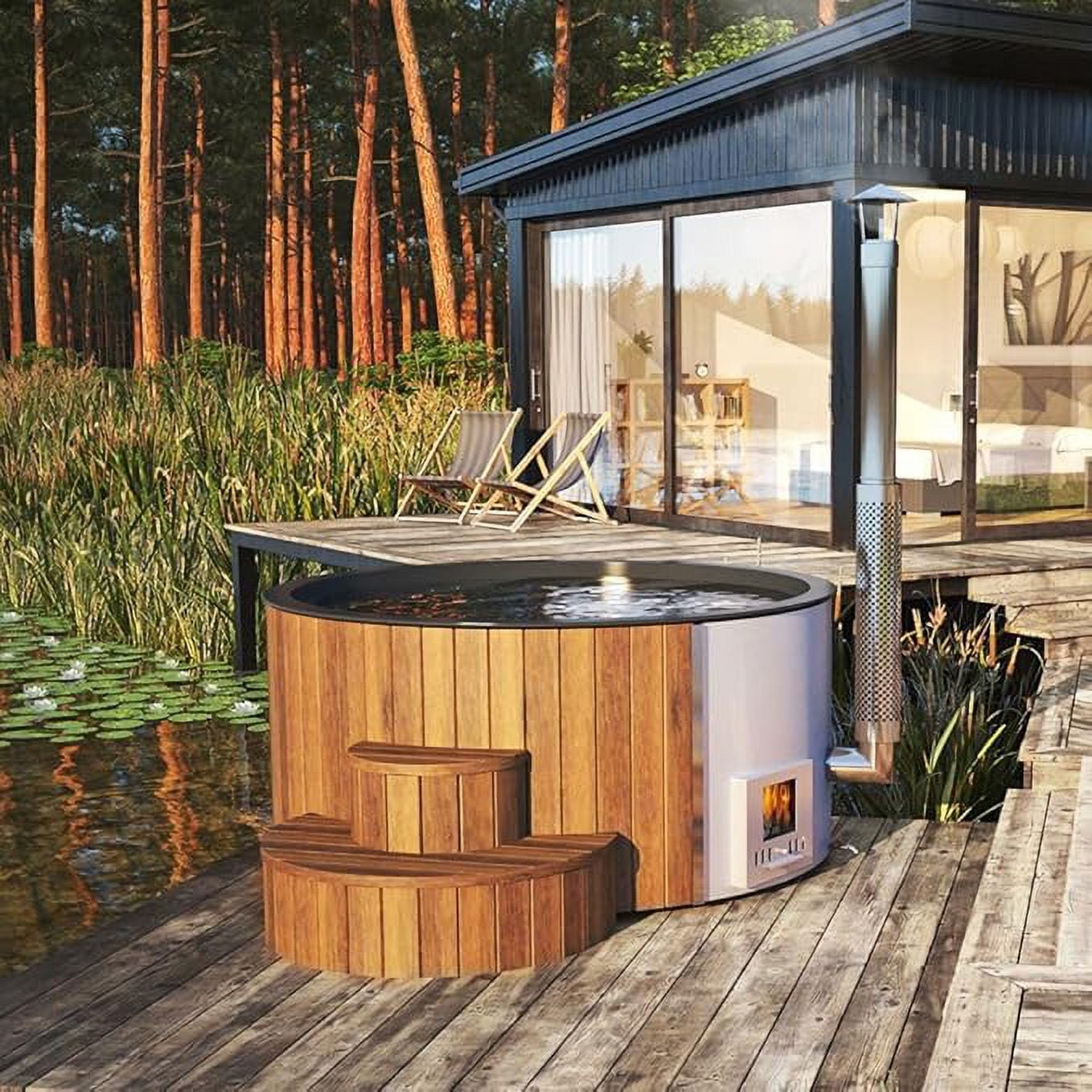 Model S4N Wood-Fired Hot Tub Soak-Series Home Wood-Burning Hot Tub, Natural, Up to 6 Persons, Thermo-Spruce