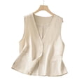 thumbnail image 4 of LEKWK Linen Vest Women V Neck Button Down Casual Vest Tops Vintage Sleeveless Loose Fit Breathable Solid Jacket Summer Fashion Casual Outerwear, 4 of 9