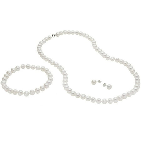 - Freshwater Pearl and Sterling Silver Necklace Set, 3 Piece