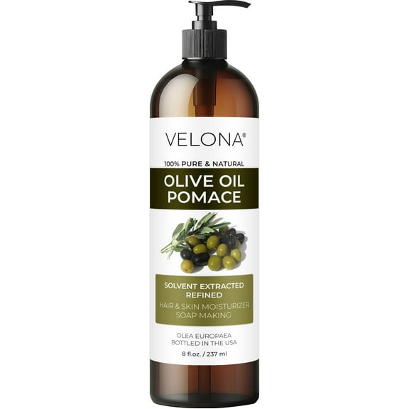Olive Pomace Oil by Velona - 8 Fl Oz | 100% Pure and Natural Carrier Oil | Refined | Skin, Hair, Body & Face Moisturizing | Use Today - Enjoy Results.