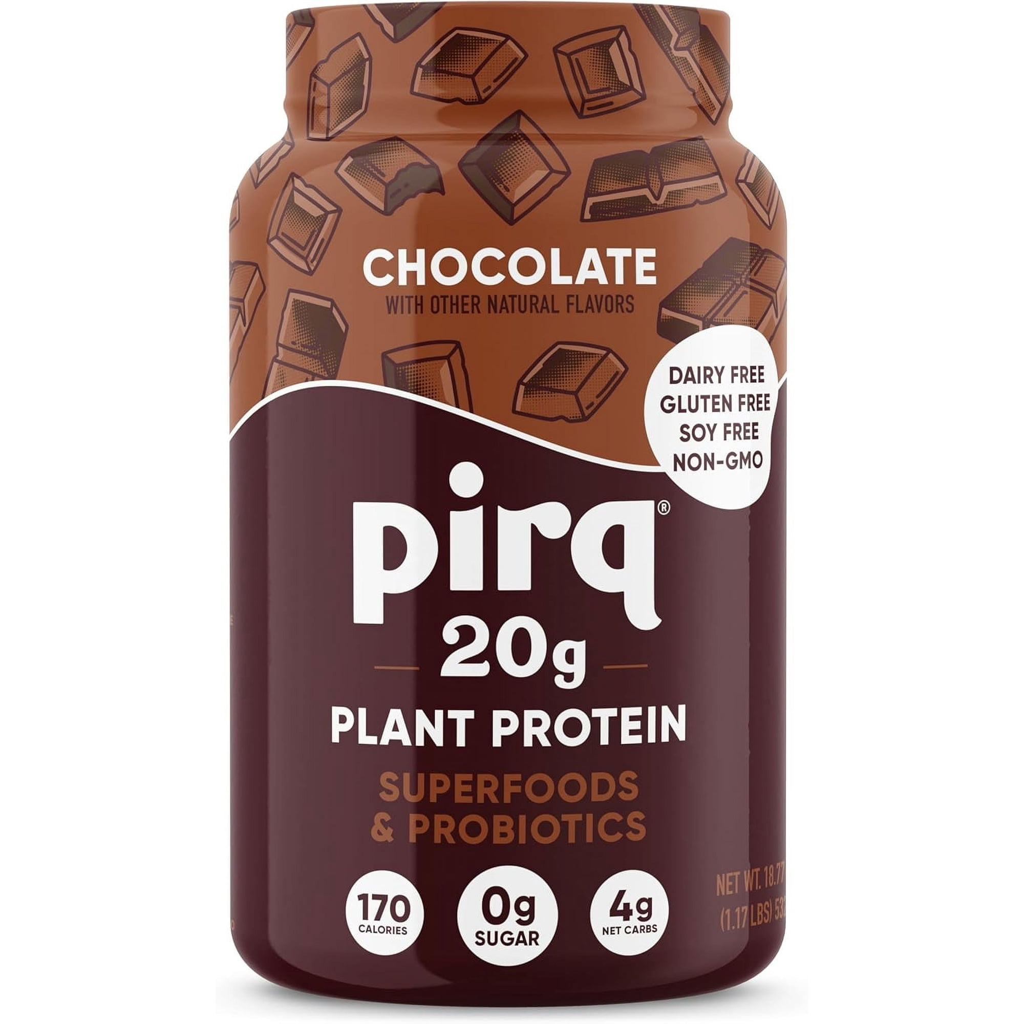 (Pack Of 2) Pirq Plant Protein Powder Chocolate Flavored - Superfoods & Probiotics 1.37 Lb