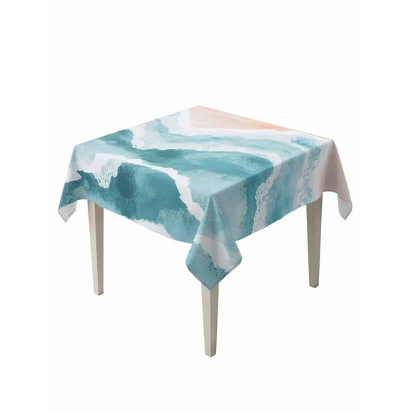 Aqua Coastal Beach Table Cloth, Modern Oil Painting Nautical Waterproof Tablecloth for Square Tables, Reusable Washable Fabric Table Cover for Restaurant Kitchen Dining Tables 54"x54"
