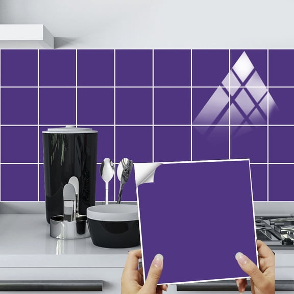 10 Pcs Peel and Stick Tile Wall Purple Stickers Vinyl Backsplash 5.9" x 5.9" Waterproof Self Adhesive DIY Decals Kitchen Decor