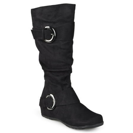 Women's Wide-Calf Buckle Knee-High Slouch Microsuede Boot