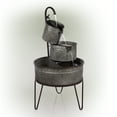 thumbnail image 3 of Alpine Corporation 19" x 18" x 33" Metal 3-Tier Vintage Basin Outdoor Fountain, Silver, 3 of 13