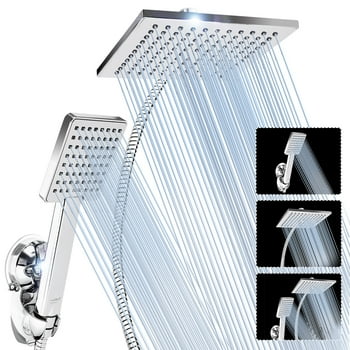Novashion 8-inch Rain Shower Head and Handheld Combo, Adjustable Rainfall Showerhead, Ultra-Luxury Chrome Plated Shower Head Combo with 3-way Water Diverter, Wall Bracket and 60inch Hose