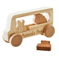 thumbnail image 4 of Juego de coche de madera con 3 figuras de animales, compacto, desarrolla habilidades finas, camión de empuje, juguete de madera para niños pequeños., 4 of 10