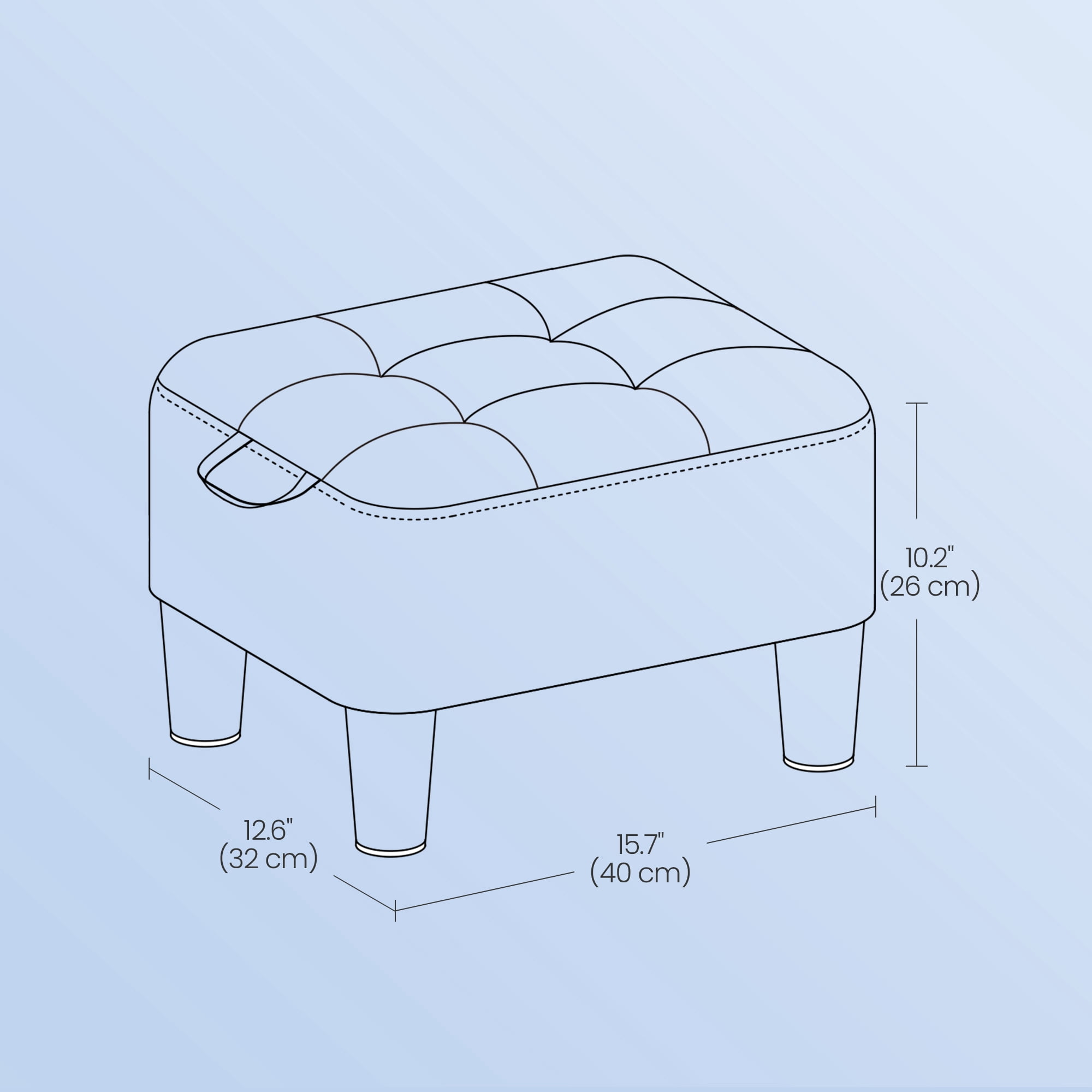 LEDREM Small Footstool Ottoman with Thick Cushion, Angled Legs & Hidden Storage Compartment, for Living Room Bedroom Entryway, Supports 330 lbs, Ink Black