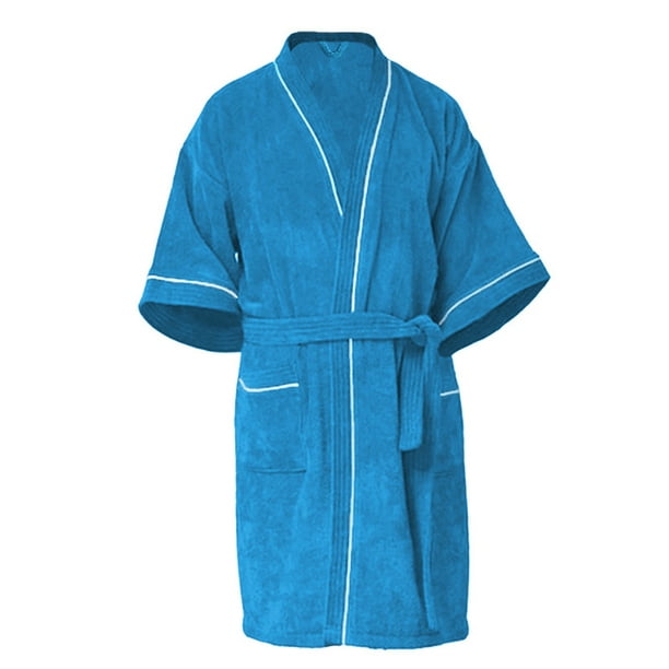 Bata De Baño 100% Algodón Absorbente, Extra Suave con Bolsillos Laterales y Cinturón - Unisex y Unitalla-Azul