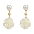 thumbnail image 2 of 1 Pair Women Earrings Camellia Shape Faux Pearl Design Show Unique Charm Alloy Mini Flower Style Elegant All-Match Drop Earrings for Dating,A, 2 of 7