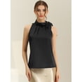 thumbnail image 2 of Blusa elegante de satén sin mangas con lazo y cuello de pajarita para mujer Negro XL, 2 of 6