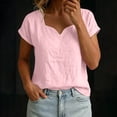 thumbnail image 6 of cocolona Linen Tops for Women Summer Solid Color V Neck Short Sleeve Shirts Dressy Casual Blouses, 6 of 6