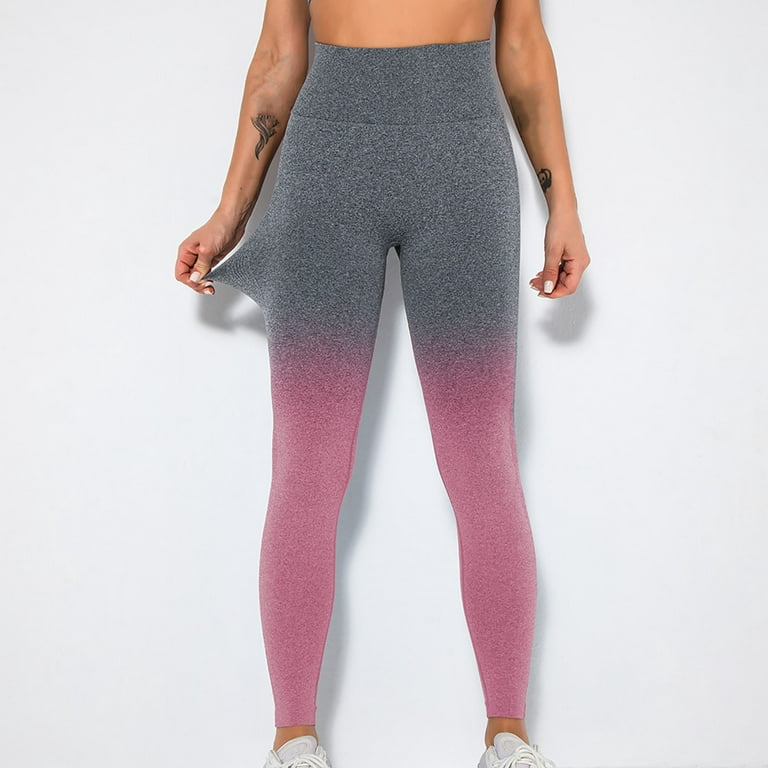 RQYYD Color Block Gym Leggings Women High Waist Butt Lift Yoga Pants  Gradient Color Stretch Workout Running Yoga Leggings Pink M 