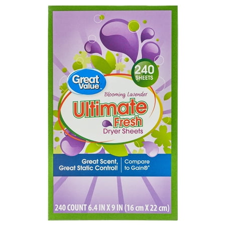 Great Value Ultimate Fresh Dryer Sheets, Blooming Lavender, 240 Count (Countaging May Vary), Compare to Gain®