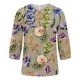 thumbnail image 4 of Ruyang Women T Shirts Summer Tunic Tops Women's T Shirts Cotton Linen Collar Patchwork 3/4 Sleeve Summer Casual Tops, 4 of 5
