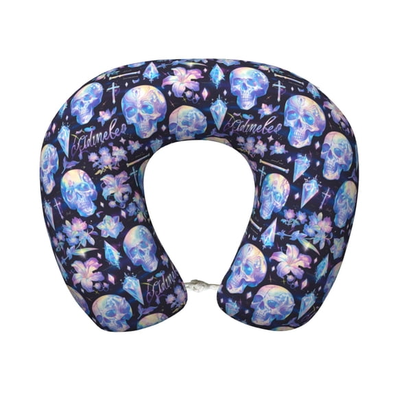 Xecao crystal cool Skull flower Print Memory Foam Cervical Neck Pillow Versatile U-Shaped Pillows for Home,Office,Camping,Travelling,Soft Washable Cover