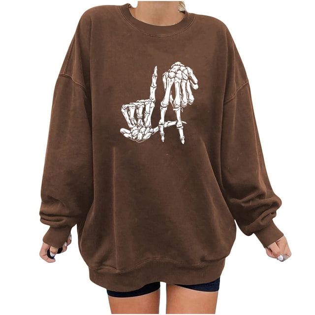 Blusa informal de moda con cuello redondo y manga larga para mujer con estampado de Halloween Pompotops FGAJ9299