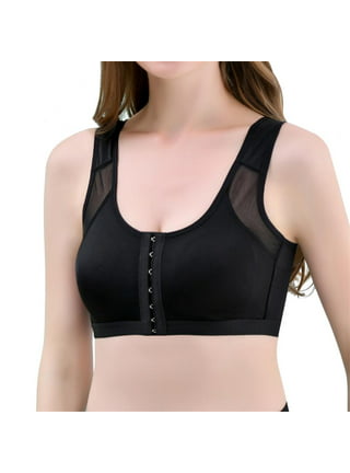 HACI Women's Front Closure Posture Bra Full Coverage Back Support Wireless  Comfy, Adjustable: Black, 32B : : Fashion