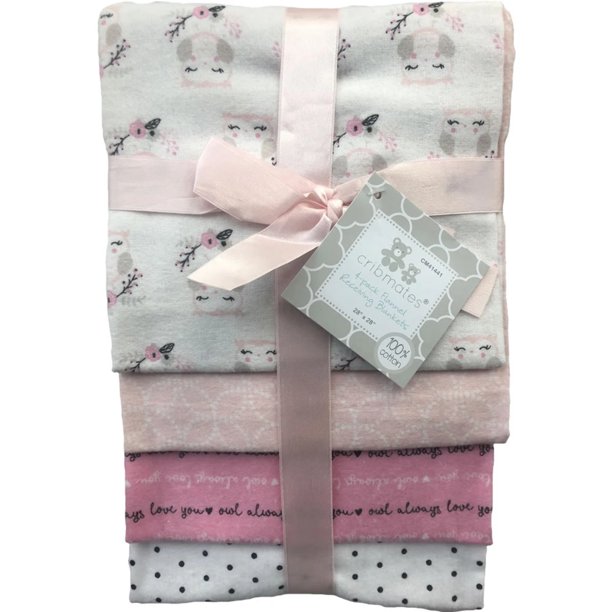 Cribmates 4Pack Flannel Receiving Blankets Baby Owls