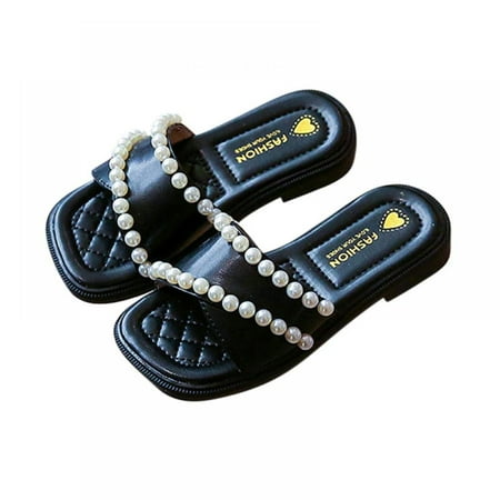 

Linen Purity Children Girls Sandals Slides Kids Summer Beach Sandals Cute Pearl Design Princess Sweet Kids Slippers for Bath Swimming Slipper