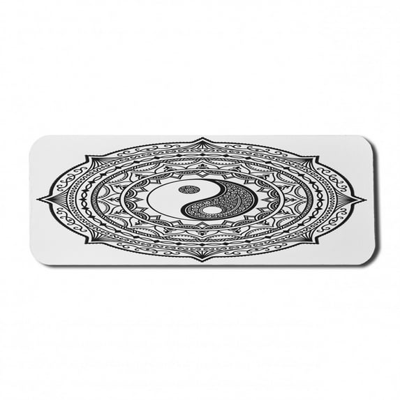 Ying Yang Computer Mouse Pad, Circle Mandala Pattern with Yin Yang Sign Made with Paisley Motif Karma Cosmos, Rectangle Non-Slip Rubber Mousepad Large, 31" x 12", Black White, by Ambesonne