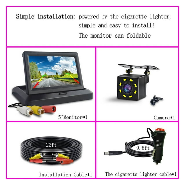 4.3/5 Inch Car LCD Monitor Rear View Backup Camera For Vehicle Van Night Vision Reverse Video Parking System Easy Installation ,Clear Images