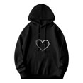 thumbnail image 1 of Men's Long Sleeve Hooded Pullover Sweatshirt - Black with Silver Heart Design Relaxed Fit Front Pocket Drawstrings, 1 of 7