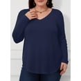thumbnail image 3 of JYLFC Womens Plus Size Shirts Long Sleeve V Neck Loose Casual Basic Tops, Navy XL, 3 of 5