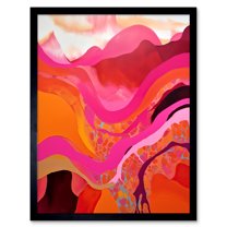 The Pink Mountains Abstract Oil Painting Bright Vibrant Pink Orange Alps Landscape Art Print Framed Poster Wall Decor 12x16 inch