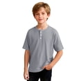 thumbnail image 6 of Tdoqot Boys Waffle Knit Henry Shirts- Casual Soft Summer Short Sleeve Kids Tees Gray Size 5, 6 of 7