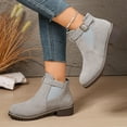 thumbnail image 4 of Ankle Boots for Women 2025 Fashion Casual Suede Round Toe Chunky Low Heel Slip on Chelsea Booties Winter Fall Shoes Silver Size 8, 4 of 8