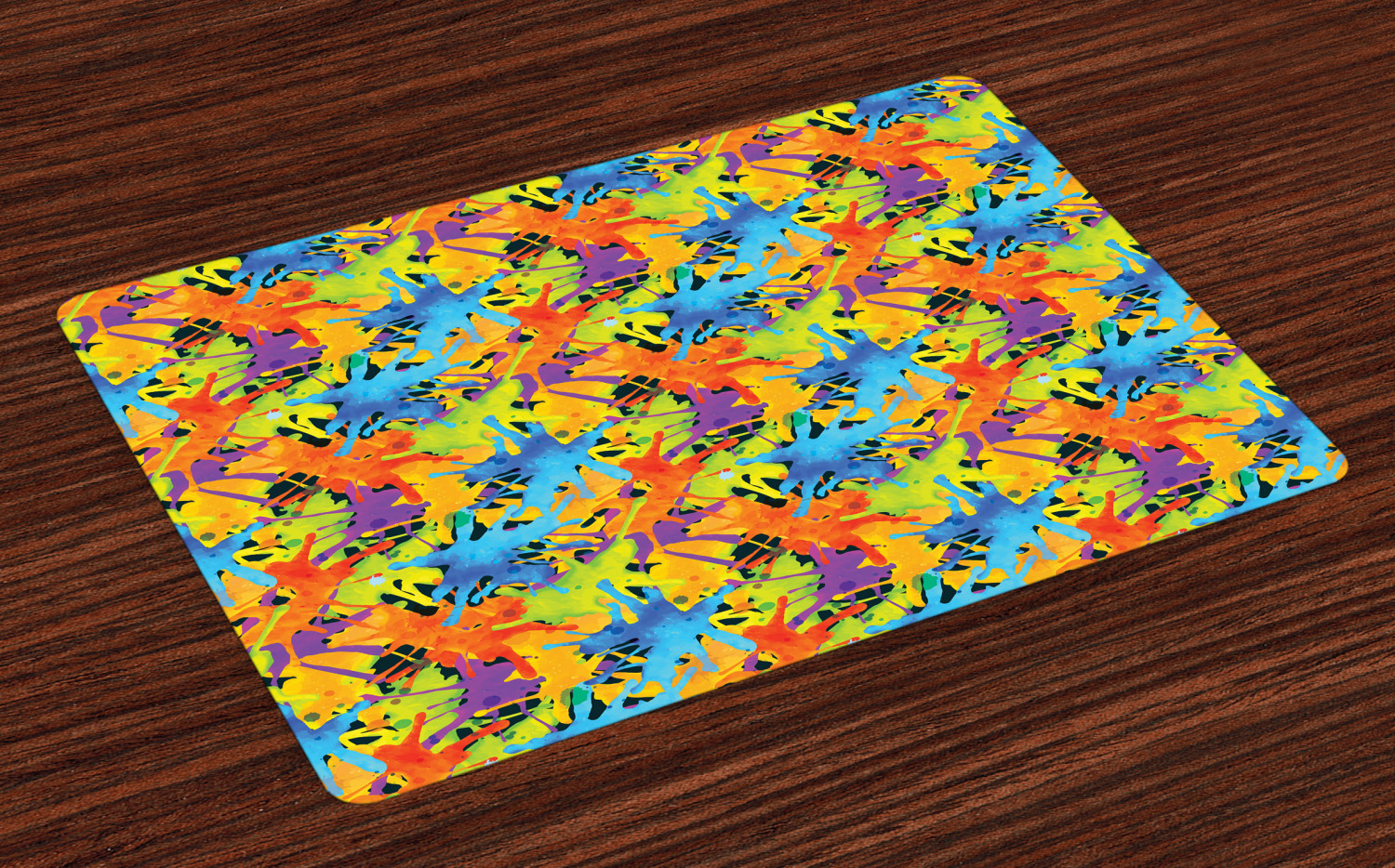 Abstract Placemats Set of 4 Contemporary Style Color Splashes Vibrant