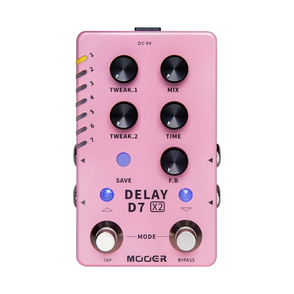 Pedal de retardo para guitarra MOOER D7 X2, 14 tipos de efectos de retardo