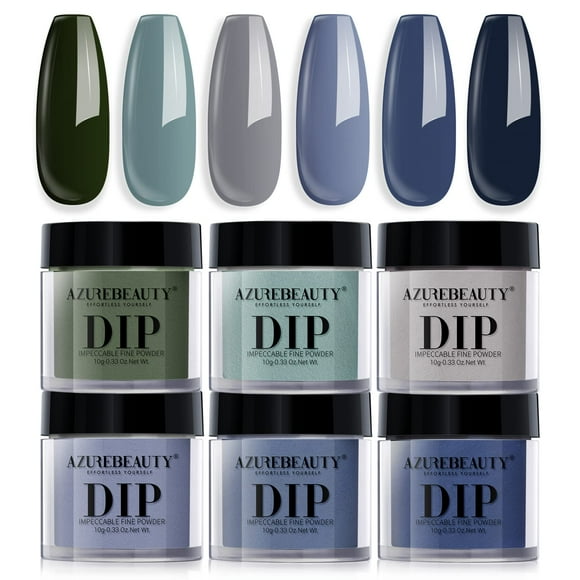 Set de uñas en polvo AZUREBEAUTY, azul, verde salvia y gris, 6 colores