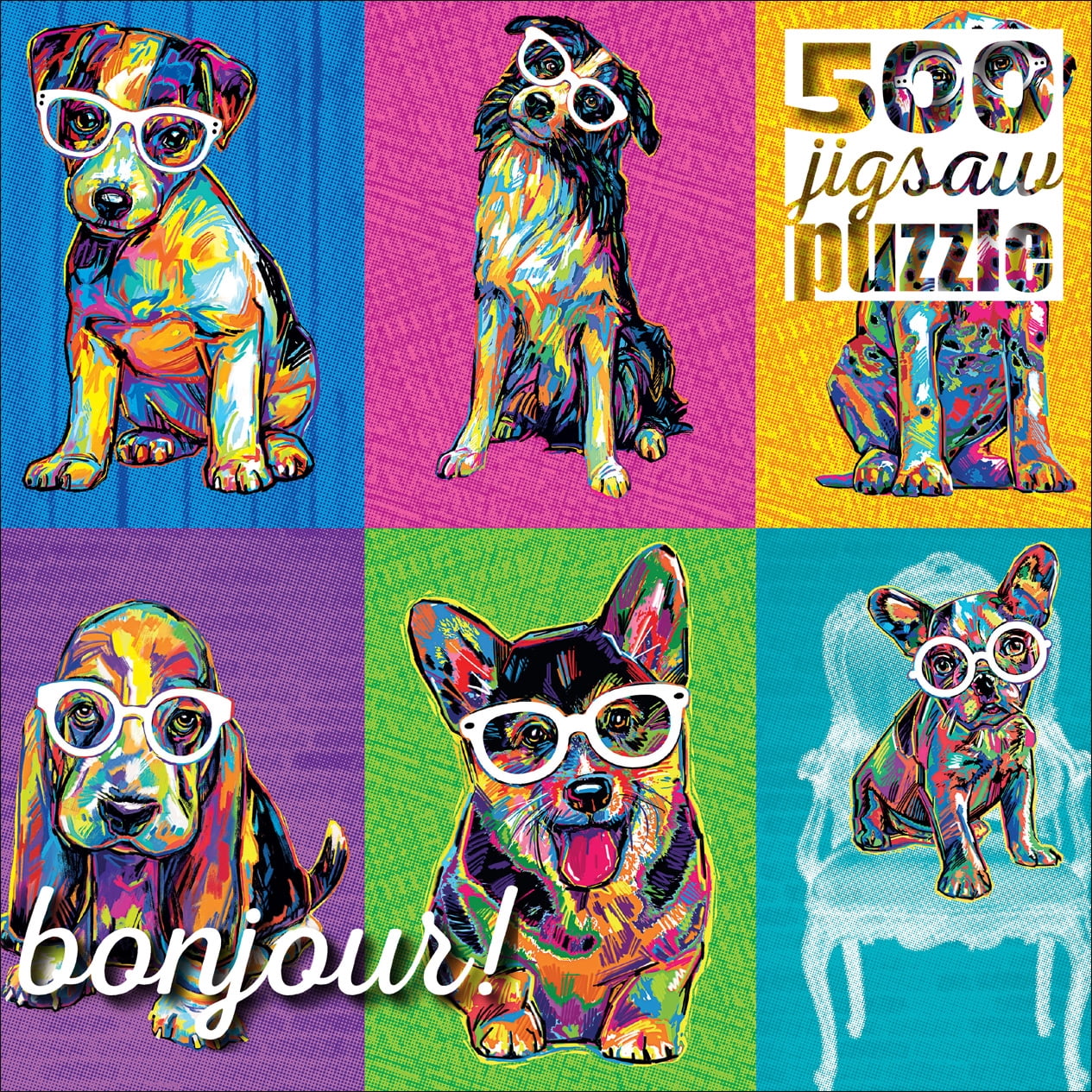 Buffalo Games Bonjour Colorblock Dogs 500-Piece Interlocking Jigsaw Puzzle for Adults Ages 14+