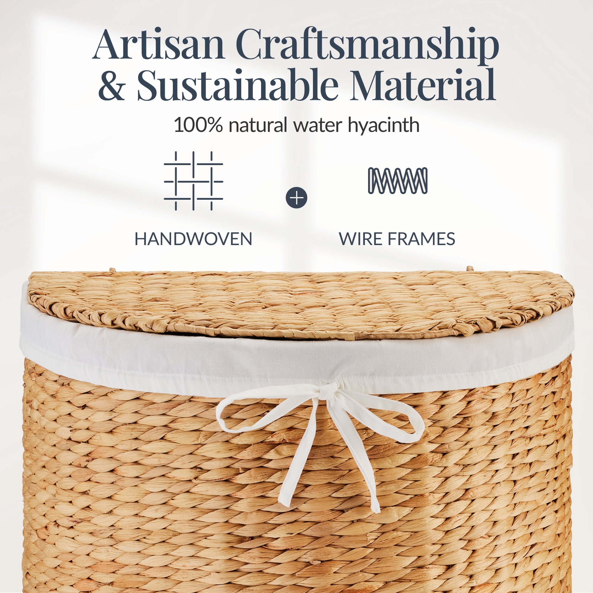 Best Choice Products Half Moon Laundry Hamper w/ Lid, Half Round Laundry Basket, w/ Removable Liner & Handles - Natural