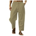 thumbnail image 1 of Men's Vintage Pocket Loose Low Waist Drawstring Linen Pants Casual Pants Jogging, 1 of 6