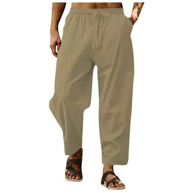 SHIXIAOO Men's Pocket Loose Low Waist Drawstring Linen Pants Casual Pants Jogging