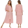 thumbnail image 6 of Women's Zip Up Ankle Length Robes Half Sleeve Zipper Bathrobe Cotton House Coat with Pockets,Plus Size Striped O-neck House Coat Loungewear Long Nightgown Housedress,S-XXL Pink, 6 of 7