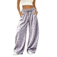 thumbnail image 2 of Women Leopard Sweatpants Baggy Wide Leg Pants Fall Y2K Lounge Sweat Pants with Pockets,Straight Leg, Pull on, Gym,Purple,2XL, 2 of 7