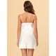 thumbnail image 5 of Mini vestido de pijama con camisón de encaje con escote en V sexy de satén para Mujer blanco M, 5 of 6