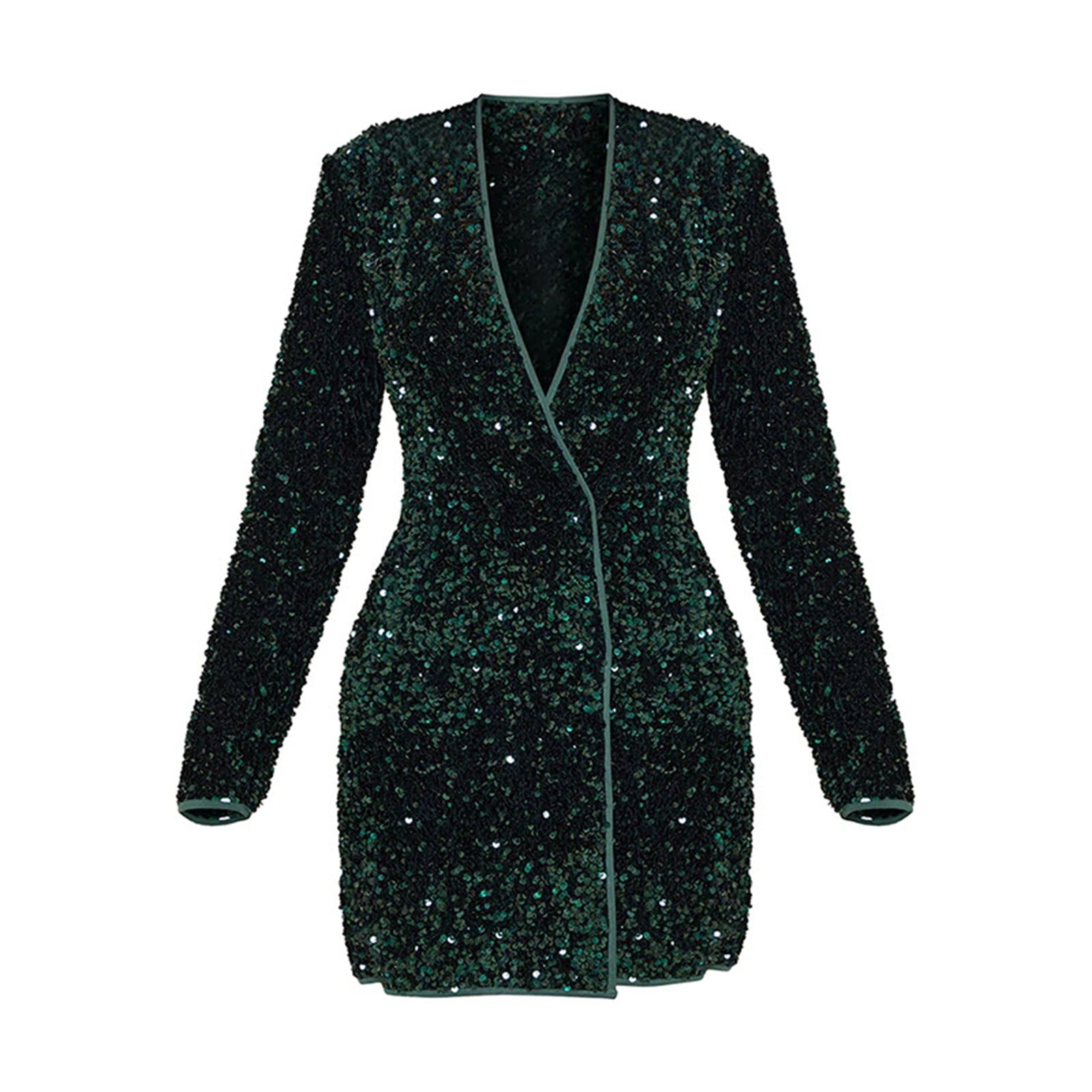 OSFVNOXV Sequin Jacket Dress for Women Velvet Glitter Mini Dress Deep V-Neck Bodycon Sparkly Formal Blazer