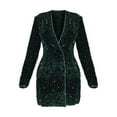 thumbnail image 2 of BSDJILFG Velvet Dress for Women Glitter Low Back Deep Cutout V-Neck Dress Elegant Formal Long Sleeve Mini Wrap Skirt Hot Sales, 2 of 6