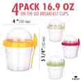 thumbnail image 2 of Hakan Reusable Yogurt Parfait Cups, 4-Pack, 16.9 Oz, Portable Muesli, Smoothie Bowls with Lids and Spoons, 2 of 8