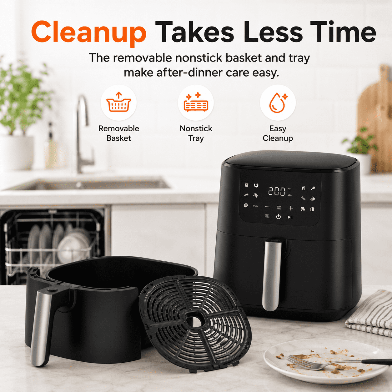 COMHOMA 5.5 QT Air Fryer, 8-in-1 Digital Countertop Air Fryer with Touchscreen, 360° Hot Air Circulation, Shake Reminder, Nonstick Dishwasher-Safe Basket